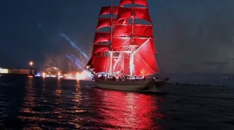 Sailing Ship With Red Sails Vídeos de archivo 61179572