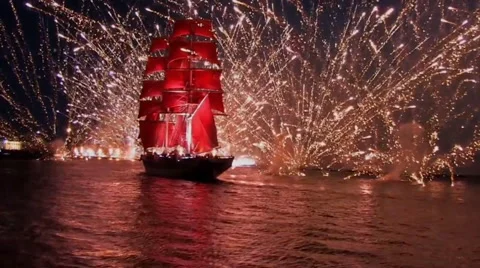 Sailing Ship With Red Sails Vídeos de archivo 61179583