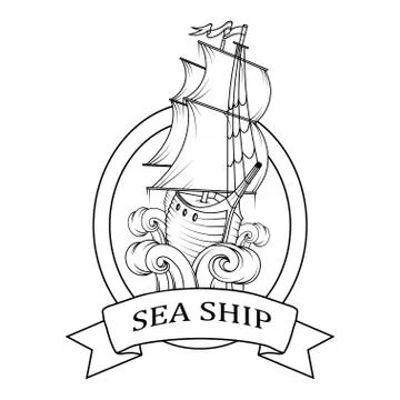 Sailing Ship. Retro Cargo Ship. Sailing ship. Sailing boat logo. Stock Illustration