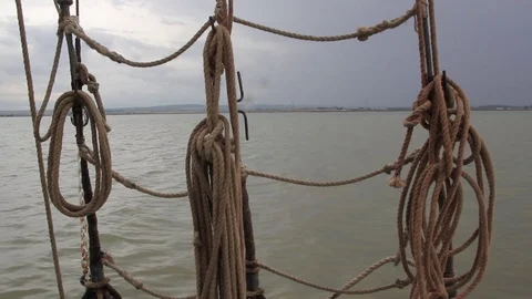 Sailing ship rigging with sea in background 動画素材 70171515