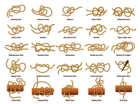Sailing ship rope knots, nautical sailor tie, bow Stock Illustration