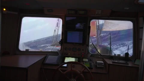 Sailing Ship in Rough Sea from Bridge Stock-Footage 335080152