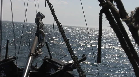 Sailing ship on rough waves - view from the bow Stock Footage 52996524