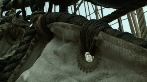 Sailing Ship, Sail, Yard, Rig, Cordage, Ropes Stock Footage 61281216