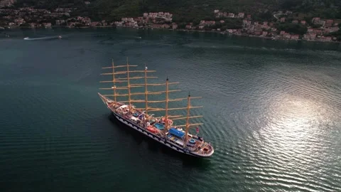 Sailing Ship Sailing Through the Serene and Calm Waters of Kotor in Montenegro Stock Footage 320746063