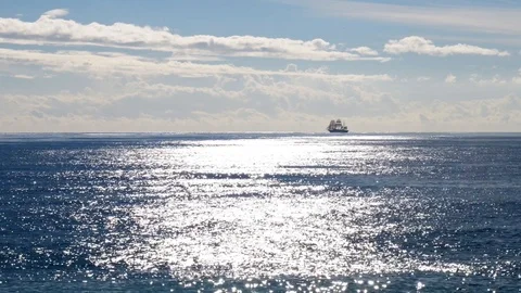 Sailing ship that sails on the horizon Stock Footage 97777014