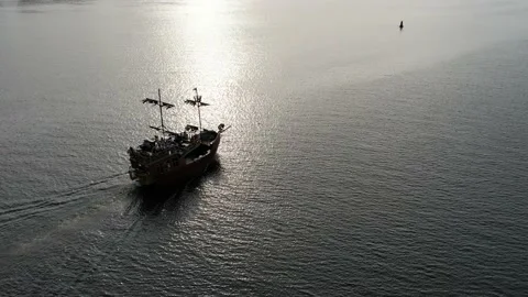Sailing ship sails on open sea Stock Footage 156849048