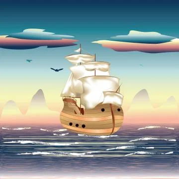 Sailing Ship on the Sea Stockillustratie
