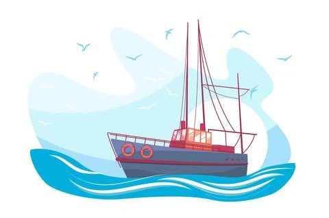 Sailing Ship at Sea Stock Illustration