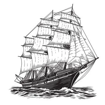 Sailing ship at sea. Stock Illustration