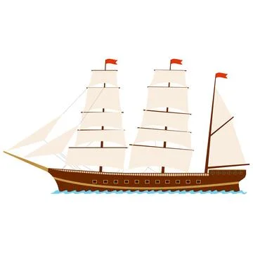 Sailing ship. Ship with sails isolated on a white background. Vector Stock Illustration