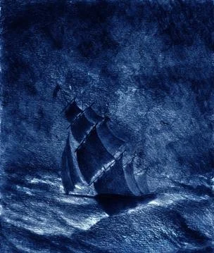 Sailing ship in a storm Stock Illustration