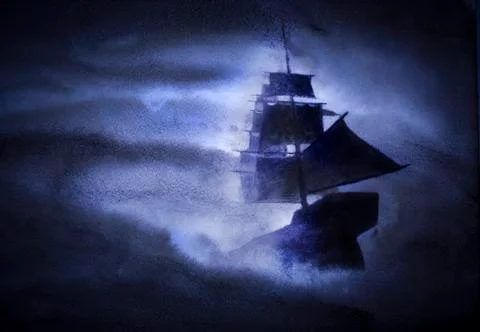 Sailing ship in a storm Stock Illustration