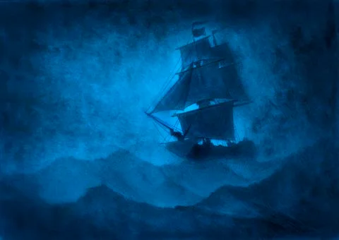 Sailing ship in a storm Stock Illustration