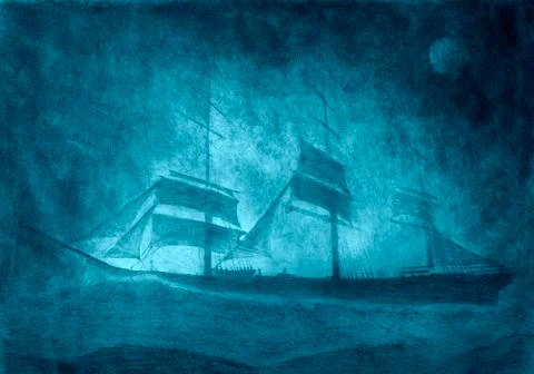 Sailing ship in a storm Stock Illustration