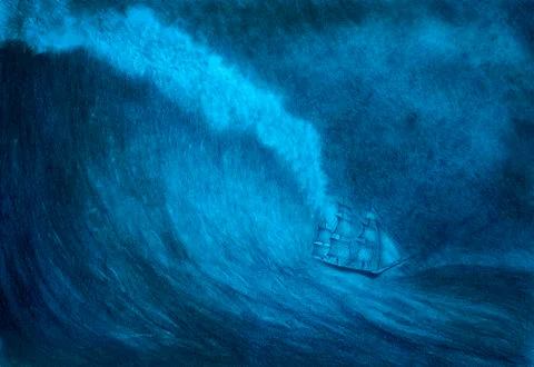 Sailing ship in a storm Stock Illustration