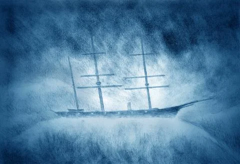 Sailing ship in a storm Stock Illustration