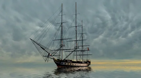 Sailing Ship in stormclouds and lightnings Видео 35353356