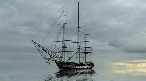 Sailing Ship in stormclouds and lightnings Stock Footage 35366698