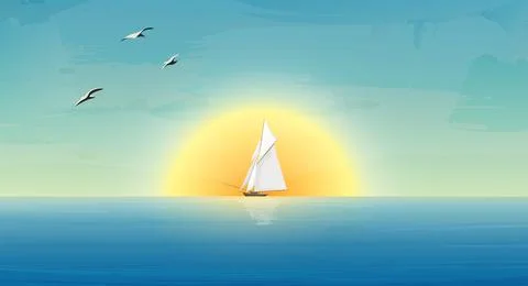 Sailing ship in sunrise Stock Illustration