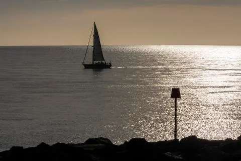 Sailing Ship in Sunset Stock Photos