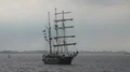 Sailing ship Thalassa passing by at Bremerhaven Germany 4k or 4k+ Resolution