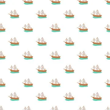 Sailing ship travel pattern on white background Illustrazione stock