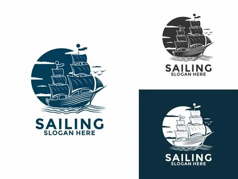 Sailing ship vintage logo vector template, Sailing Boat Marine Retro logo d.. Stock Illustration