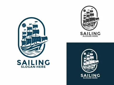 Sailing ship vintage logo vector template, Sailing Boat Marine Retro logo d.. Stock Illustration