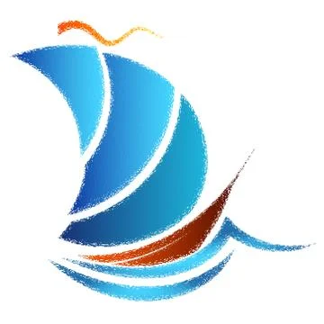 Sailing ship on the waves design Stock Illustration