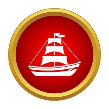 Sailing ship white icon on red circle Stock Illustration