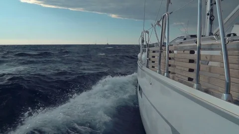 Sailing. Ship yachts with white sails in the Sea. Luxury boats. Boat competitor Stock Footage 81526264