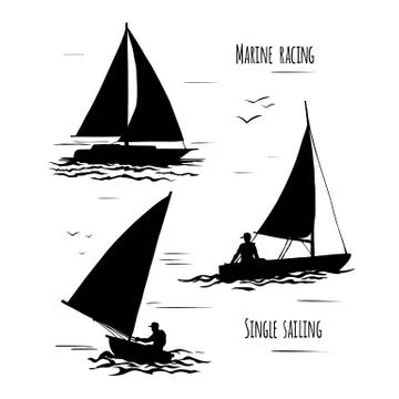Sailing. Silhouette on white background Stock Illustration