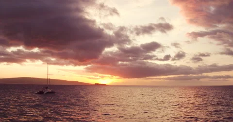 Sailing into the Sunset. Aerial View Flying Over Sail Boat Stock-Footage 57133232