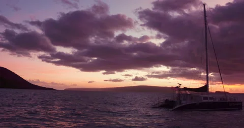Sailing into the Sunset. Aerial View Flying Over Sail Boat 스톡 동영상 57133913