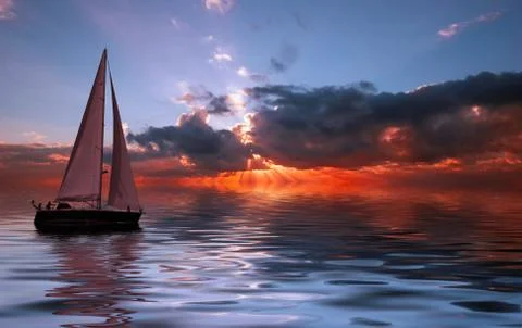 Sailing at sunset Stock Photos