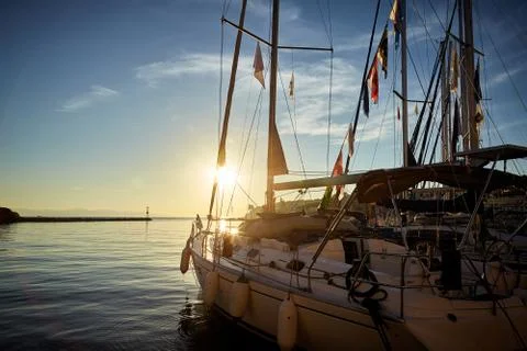 Sailing into the sunset Stock Photos