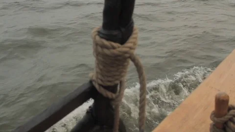 Sailing Tall-Ship, rigging and rope on water Stock Footage 81243304