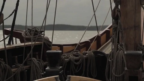 Sailing Tall-Ship, rigging - distant River 스톡 동영상 81244290