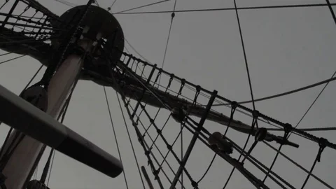 Sailing Tall-Ship, rigging, masts move Stock Footage 81243608