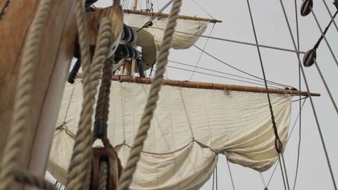 Sailing Tall-Ship, Rigging, Masts And Giant Sails Stock Footage 102739693