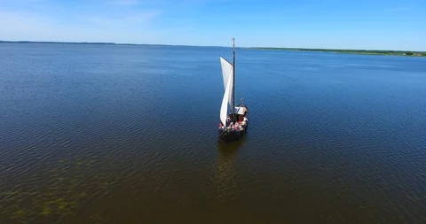 Sailing through the lagoon - a historical, sailing boat - 4 Stock Footage 90846201