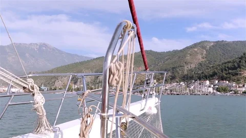 Sailing to a touristic town Stock Footage 83165472