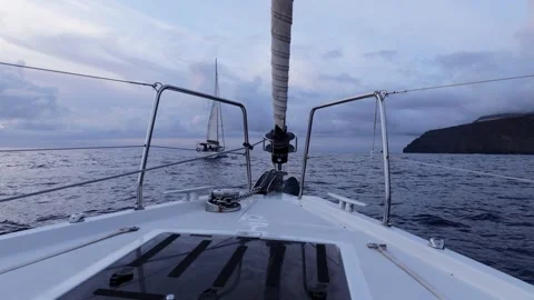 Sailing Towards La Gomera at Twilight - A Tranquil Evening Across the Atlantic Stock Footage 296566405