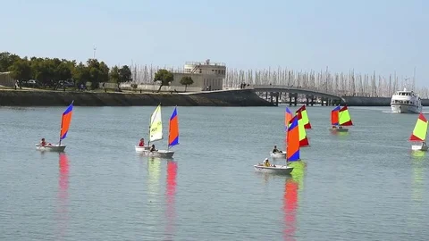 Sailing training of young children in La Rochelle, France Stock Footage 78029907