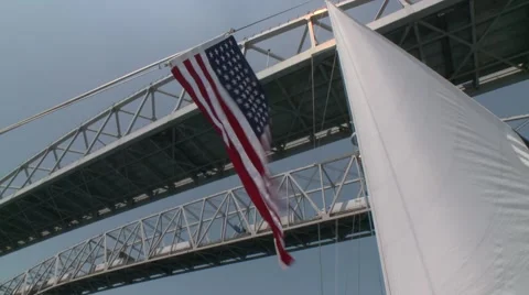 Sailing under bluewater bridge 2.mp4 Stock Footage 1048124