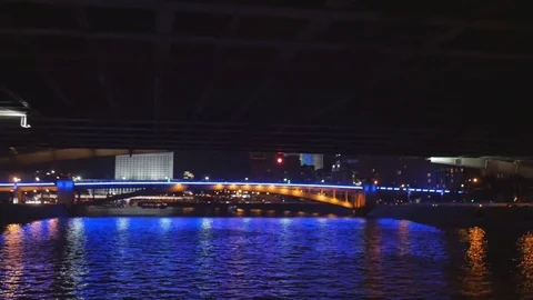 Sailing under the bridge in the background is the white house Stock Footage 81318976