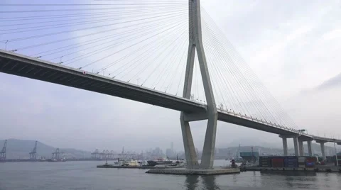 Sailing Under The Busan–Geoje Fixed Link Bridge 4K Video stock 42719006