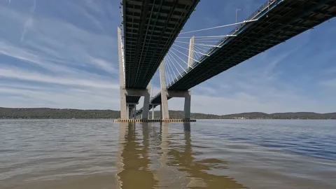Sailing under the Mario Cuomo Bridge Timelapse, Previously the Tappan Zee Bridge Stock Footage 219161605