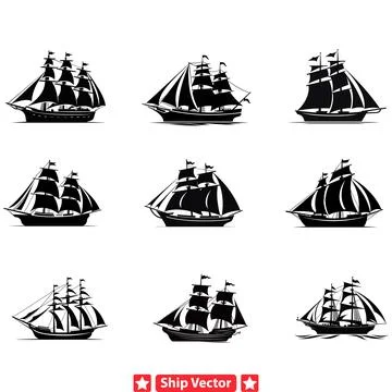 Sailing into the Unknown  Enigmatic Ship Silhouettes Symbolizing Courage an.. Stock Illustration